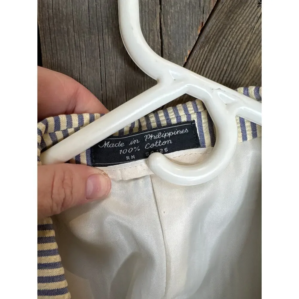Hardy Amies Vintage Two-Piece Suit 36x30 White w/ Blue Stripes 100% Cotton